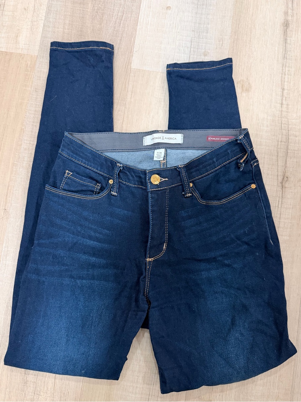Vintage America Navy High-Rise Skinny Jeans
